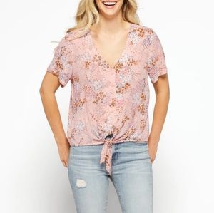 Market & Spruce Lilo Button Down Tie Front Woven Top
